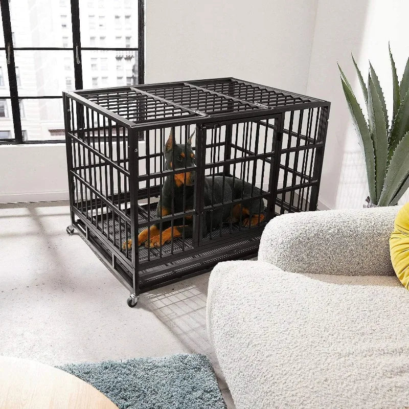 WOKEEN 48/38 Inch Heavy Duty Dog Crate Cage Kennel with Wheels