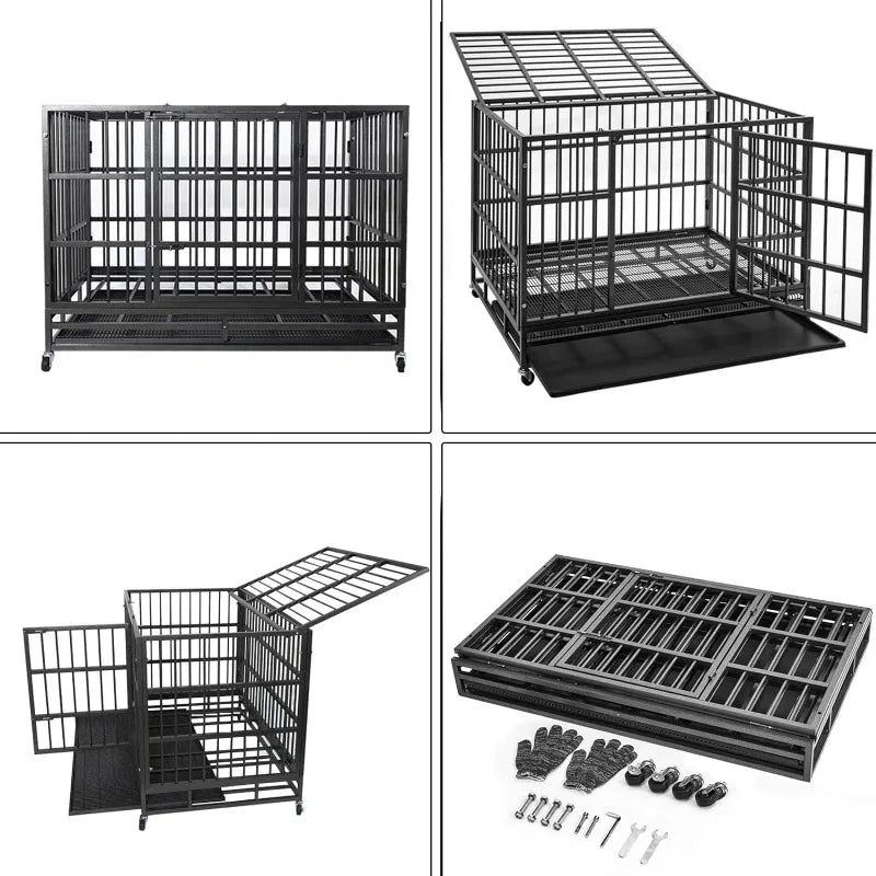 WOKEEN 48/38 Inch Heavy Duty Dog Crate Cage Kennel with Wheels