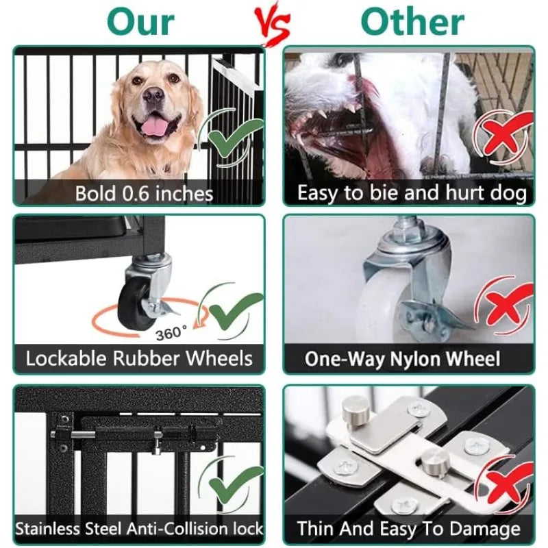 WOKEEN 48/38 Inch Heavy Duty Dog Crate Cage Kennel with Wheels
