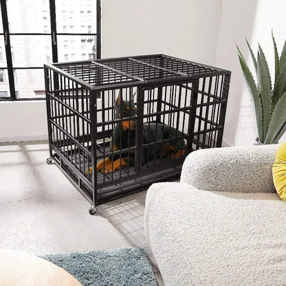 WOKEEN 48/38 Inch Heavy Duty Dog Crate Cage Kennel with Wheels