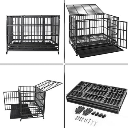 WOKEEN 48/38 Inch Heavy Duty Dog Crate Cage Kennel with Wheels